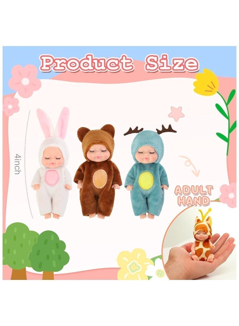 6pcs Mini Baby Dolls Gift Set, Cute Small Brown bear, Unicorn, Tiger, Giraffe, Rabbit, Bee Baby Doll Toys With Animal Clothes, Perfect Birthday, Holiday and Ramadan Gifts for Girls And Boys, Suitability Kids 3 and Up - Image 3